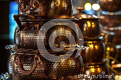 Copper dishes on Eastern Bazaar Editorial Stock Photo