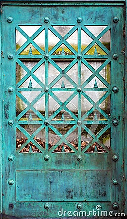 Copper door with patina Stock Photo
