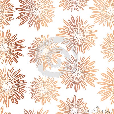 Copper foil Aster Dahlia Flowers elegant seamless vector pattern. Metallic rose gold shiny floral background. Hand drawn Vector Illustration