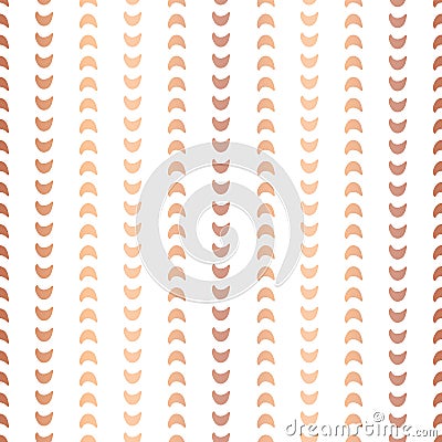 Copper foil half moon shapes seamless vector pattern. Rose Golden crescents in vertical lines on white background. Elegant design Vector Illustration