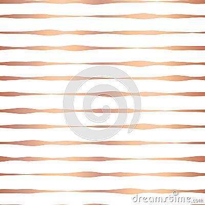 Copper foil hand drawn horizontal lines seamless vector pattern. Rose gold wavy irregular stripes on white background. Elegant Vector Illustration