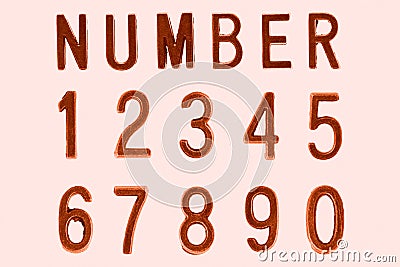Copper Font Number 1 to 0, Retro style font face Stock Photo