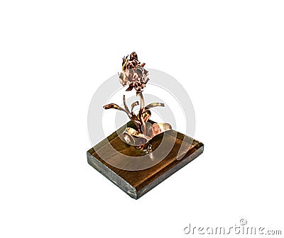 copper forged rose on a stand. A beautiful copper product Stock Photo