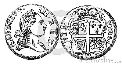 Copper Half Pence Coin, 1773 vintage illustration Vector Illustration