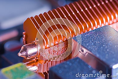 Copper heat pipe with cooling fins Stock Photo