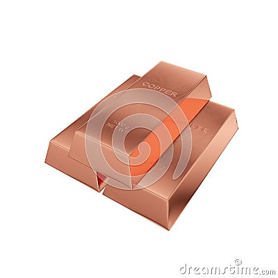 Copper ingot isolated on a white background, 3D rendering Cartoon Illustration