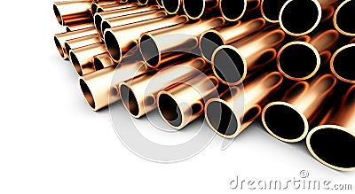 Copper metal pipe on white background. 3d Illustrations Stock Photo
