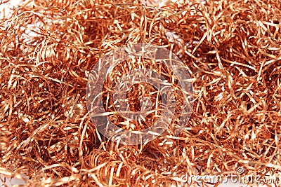 Copper metal shavings Stock Photo