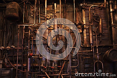Copper pipe. Difficult communication, retro, pipes texture Stock Photo
