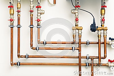 Copper pipes Stock Photo