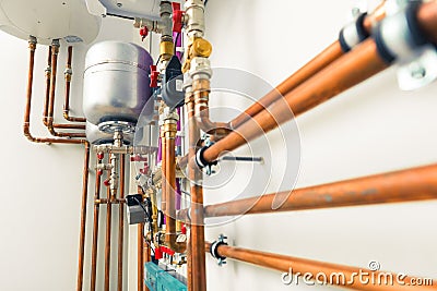 Copper pipes engineering Stock Photo