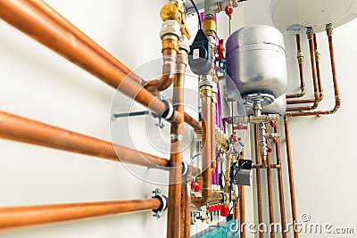 Copper pipes engineering Stock Photo