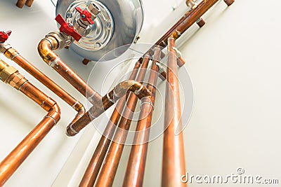 Copper pipes engineering Stock Photo