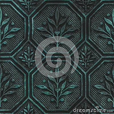 Copper seamless texture with geometric pattern on a oxide metallic background Cartoon Illustration