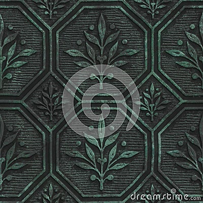 Copper seamless texture with geometric pattern on a oxide metallic background Cartoon Illustration