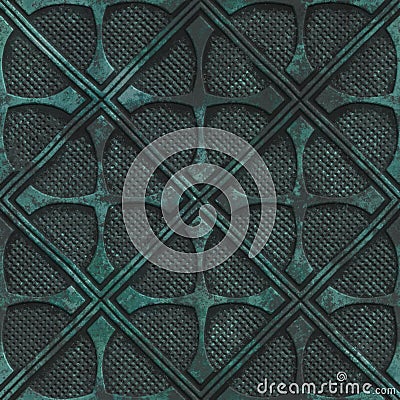 Copper seamless texture with geometric pattern on a oxide metallic background Cartoon Illustration