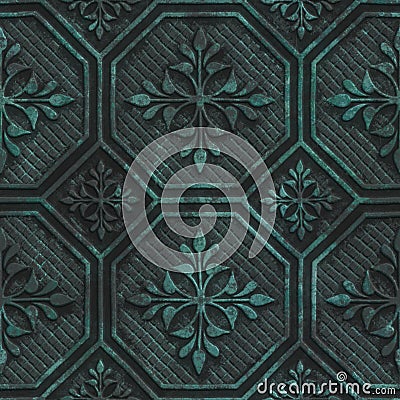 Copper seamless texture with geometric pattern on a oxide metallic background Cartoon Illustration