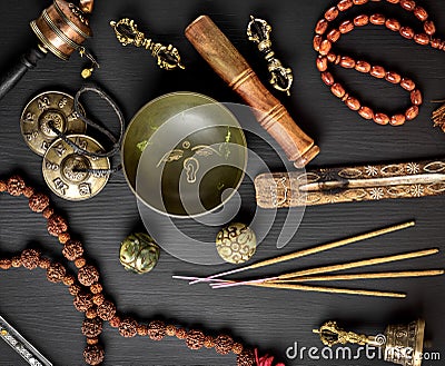 Tibetan religious objects for meditation Stock Photo