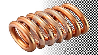 Copper spring coil, metallic texture, industrial element, mechanical part, technical design png transparent image Generative AI Cartoon Illustration