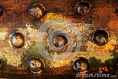 Copper surface with seven hemispheres, the texture of copper and black gold Stock Photo