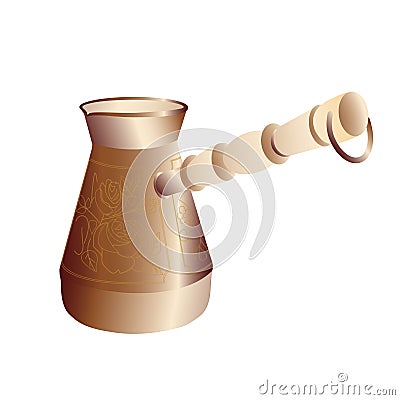 Copper vessel for making natural black coffee Vector Illustration