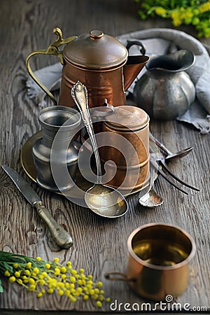 copper vintage dishes Stock Photo