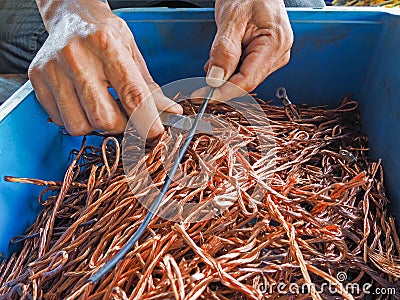 Copper Wire Recycled color wires garbage as background from recycle industry Stock Photo