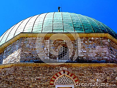 coppergreen cupola with patina on the Mosque of Pasha Qasim in Pecs, Hungary Stock Photo