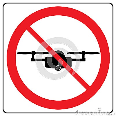 Copter launch forbidden - no air drone allowed sign, quadrocopter flight banned Vector Illustration