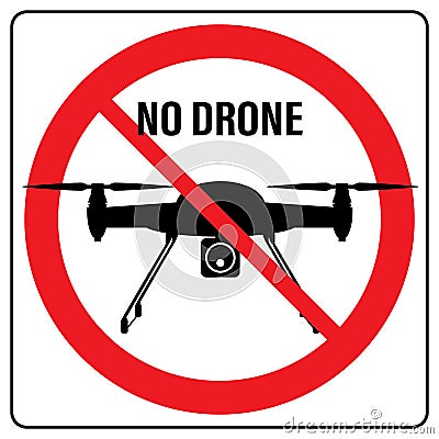 Copter launch forbidden - no air drone allowed sign, quadrocopter flight banned Vector Illustration