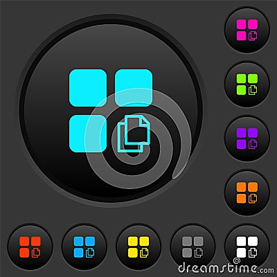 Copy component dark push buttons with color icons Stock Photo