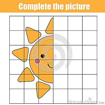 Copy by grid. Complete the picture children educational game, coloring page. Vector Illustration