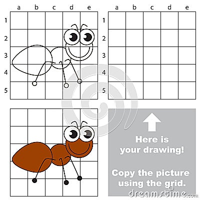 Copy the image using grid. The Ant. Vector Illustration