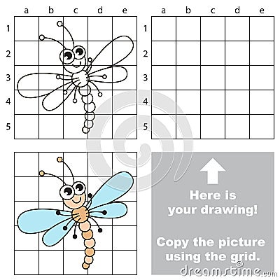 Copy the image using grid. Dragonfly. Vector Illustration