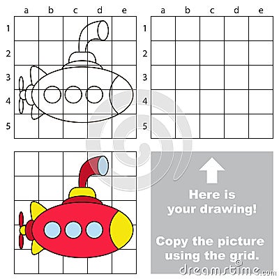 Copy the image using grid. Submarine Vector Illustration