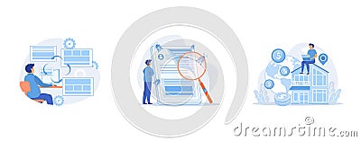 Copy optimization abstract concept, Automated testing abstract concept, International and non-resident taxes abstract concept, set Vector Illustration