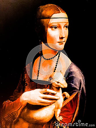 Copy of the painting `Lady with the Ermine` by Leonardo da Vinci Editorial Stock Photo