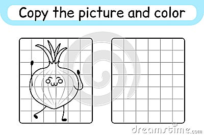 Copy the picture and color onion. Complete the picture. Finish the image. Coloring book. Educational drawing exercise game for Vector Illustration