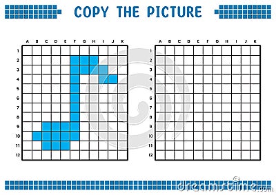 Copy the picture, complete the grid image. Educational worksheets drawing with squares, coloring areas. Musical notes. Vector Illustration