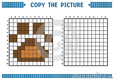 Copy the picture, complete the grid image. Educational worksheets drawing with squares, coloring cell areas. Animal paw. Vector Illustration