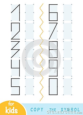 Copy the picture, education game for children. Draw Arabic Numbers Vector Illustration