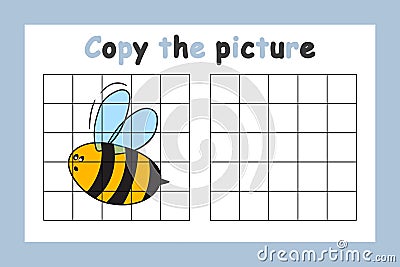 Copy the picture. Educational game for children. Cute bee, wasp. Drawing activity for kids. Colorful vector illustration Vector Illustration