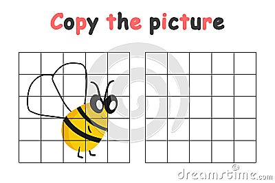 Copy the picture. Educational game for children. Cute bee, wasp. Drawing activity for kids. Colorful vector illustration Vector Illustration