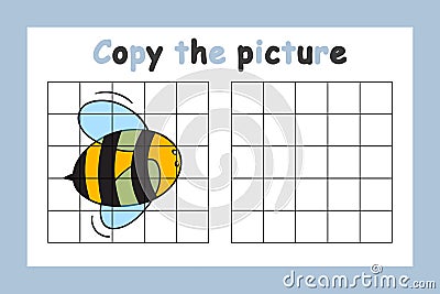 Copy the picture. Educational game for children. Cute bee, wasp. Drawing activity for kids. Colorful vector illustration Vector Illustration