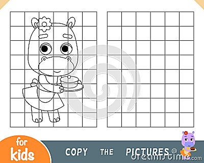 Copy the picture, game for children, Hippo Vector Illustration