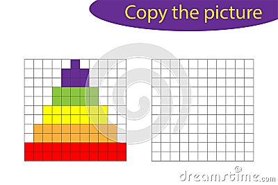 Copy the picture, pixel art, pyramid cartoon, drawing skills training, educational paper game for the development of Vector Illustration