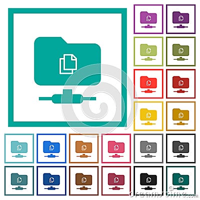 Copy remote file on FTP flat color icons with quadrant frames Stock Photo