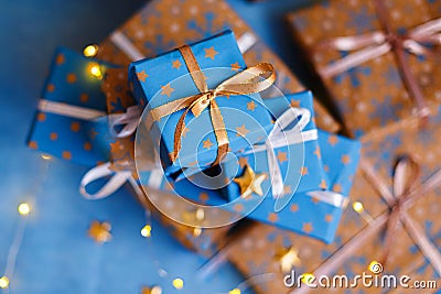 Copy space with blue background and christmas packs Stock Photo