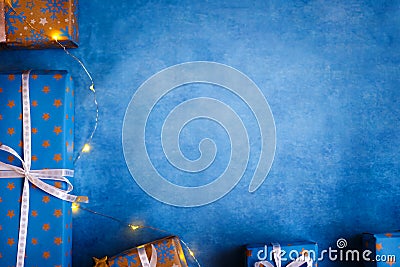 Copy space with blue background and christmas packs Stock Photo