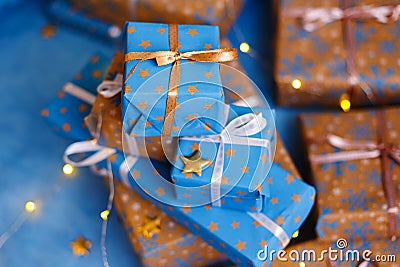 Copy space with blue background and christmas packs Stock Photo